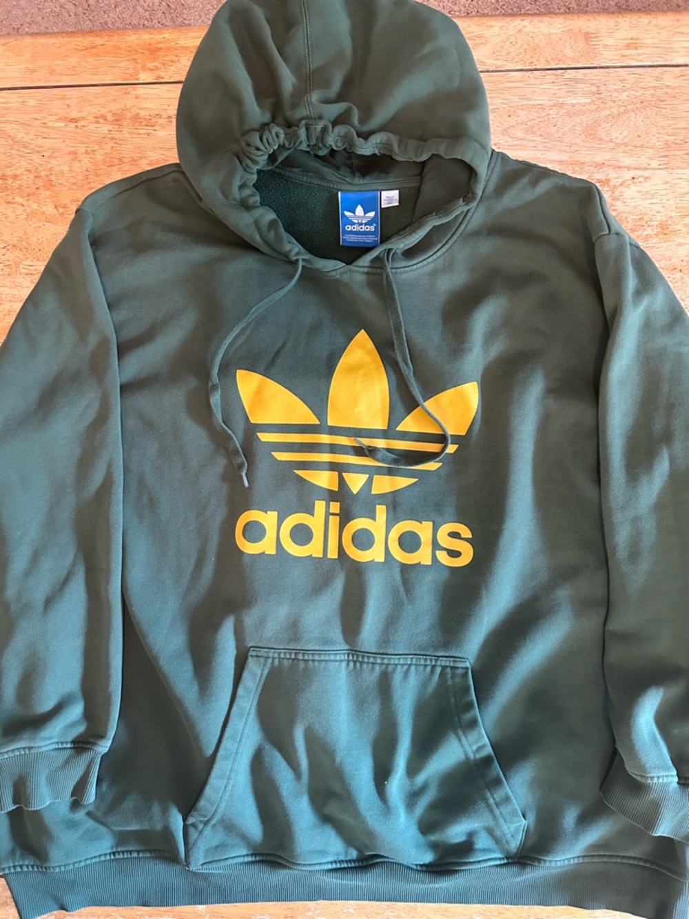 Adidas Green Hoodie with yellow Trefoil logo